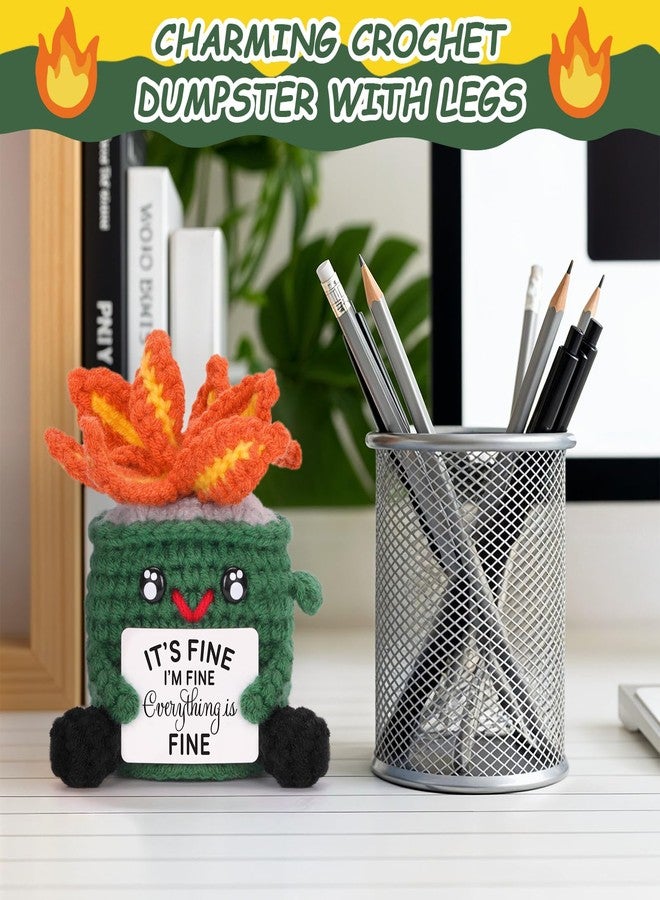 A AIFAMY Emotional Crochet Fire with Legs, Handmade Energy Dumpster Doll with Positive Card for Office Friends Funny Birthday Gag Gifts (Green) - Image 4