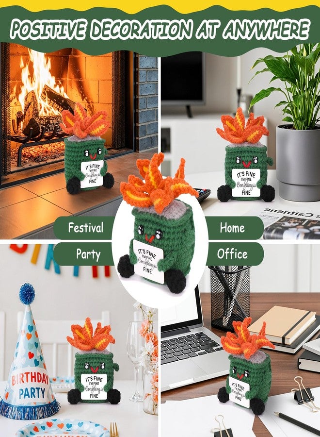 A AIFAMY Emotional Crochet Fire with Legs, Handmade Energy Dumpster Doll with Positive Card for Office Friends Funny Birthday Gag Gifts (Green) - Image 5