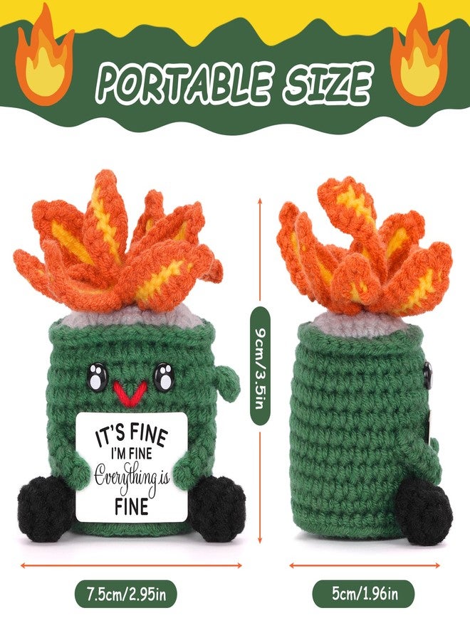 A AIFAMY Emotional Crochet Fire with Legs, Handmade Energy Dumpster Doll with Positive Card for Office Friends Funny Birthday Gag Gifts (Green) - Image 2