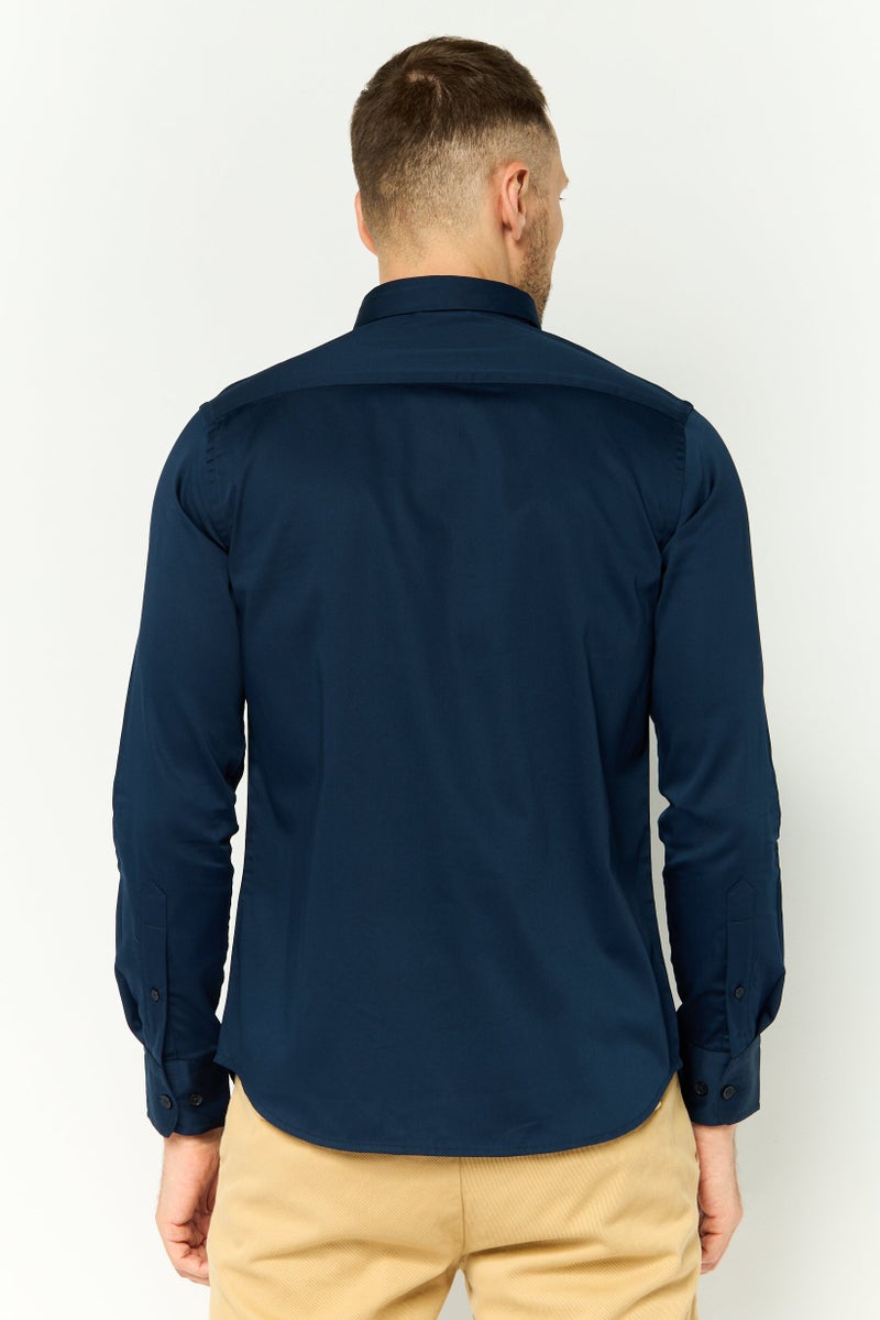 La Martina Men Tailored Fit Embroidered Logo Long Sleeves Casual Shirt, Navy Blue  - Image 4