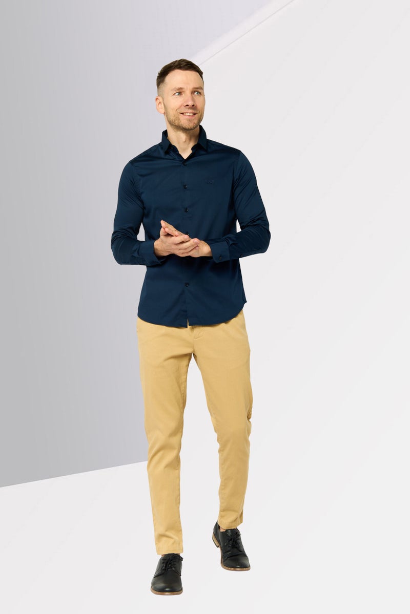 La Martina Men Tailored Fit Embroidered Logo Long Sleeves Casual Shirt, Navy Blue  - Image 2