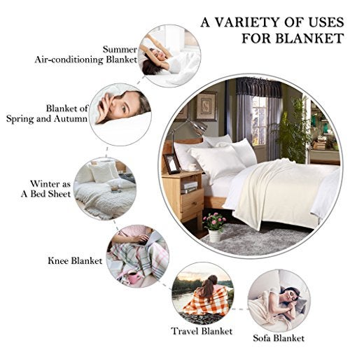 HYSEAS Flannel Fleece Throw Blanket Ivory - Super Soft Plush Microfiber Solid Blanket for Couch, Bed, Chair, Sofa - Fuzzy Cozy Lightweight - 50x60 Inch - Image 3