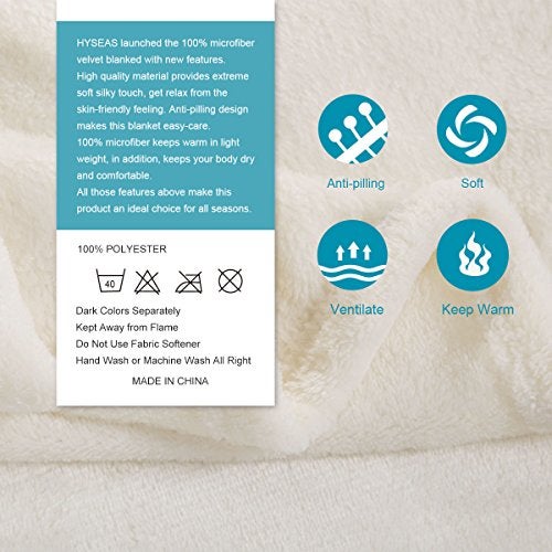 HYSEAS Flannel Fleece Throw Blanket Ivory - Super Soft Plush Microfiber Solid Blanket for Couch, Bed, Chair, Sofa - Fuzzy Cozy Lightweight - 50x60 Inch - Image 5