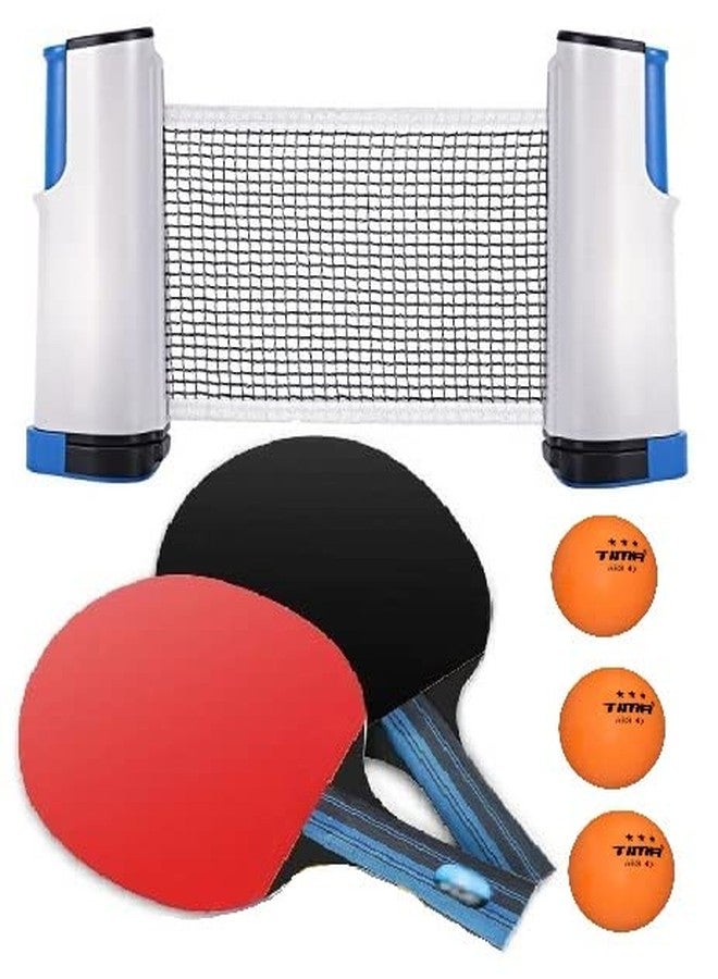 Tima Table Tennis Set with Two Racket with Three 40+ ABS Balls and One Retractable Table Tennis Net with Push Clamps - TT Net Set for 72 inch Table Tennis Board | Portable and Foldable Net Set - Image 1