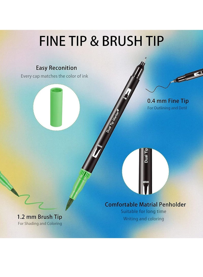 EHOME Dual Brush Pen 100 Colors Fine Point Markers Coloring Brush Art Marker for Kids Adult Coloring Books, Bullet Planners, Note Taking, Writing (100PCS)  - Image 3