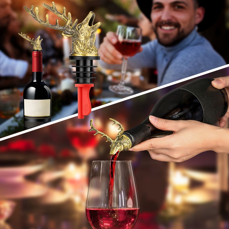 مصباح رأس الغزال البرونزي 2 في 1 لصب النبيذ وسدادة هدية صيد - Image 5