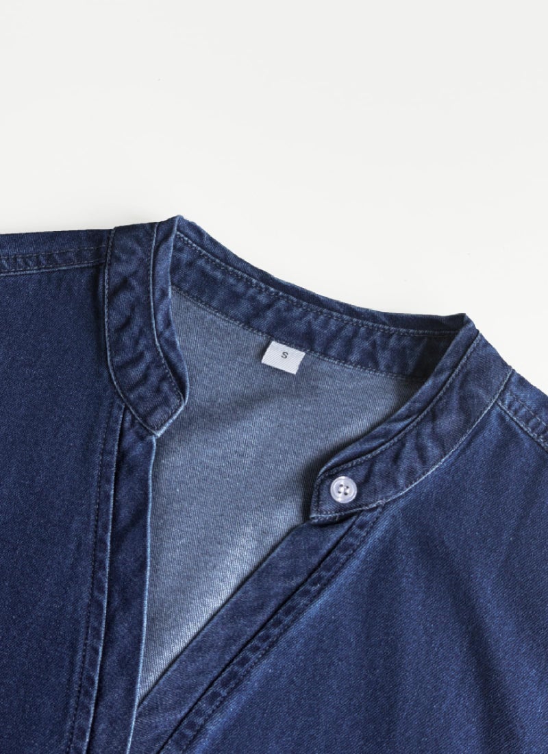 LOZ Women's Casual Denim Shirt V Neck Button Down Short Sleeve Fashion Jean Shirt Tops Loose Spring Summer Shirts Dark Blue - Image 4
