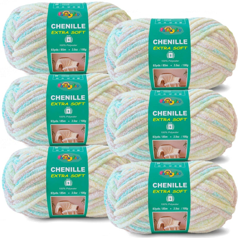 FREEASYFAR Super Soft Velvet Chenille Yarn for Crocheting and Knitting-Easy to Crochet-Bulky, 3.5oz/93yds of Each Skein-Chunky Plush Yarn for Hand Craft Blanket Ammigurumi DIY (Soft Cream, 6 Pack) - Image 1