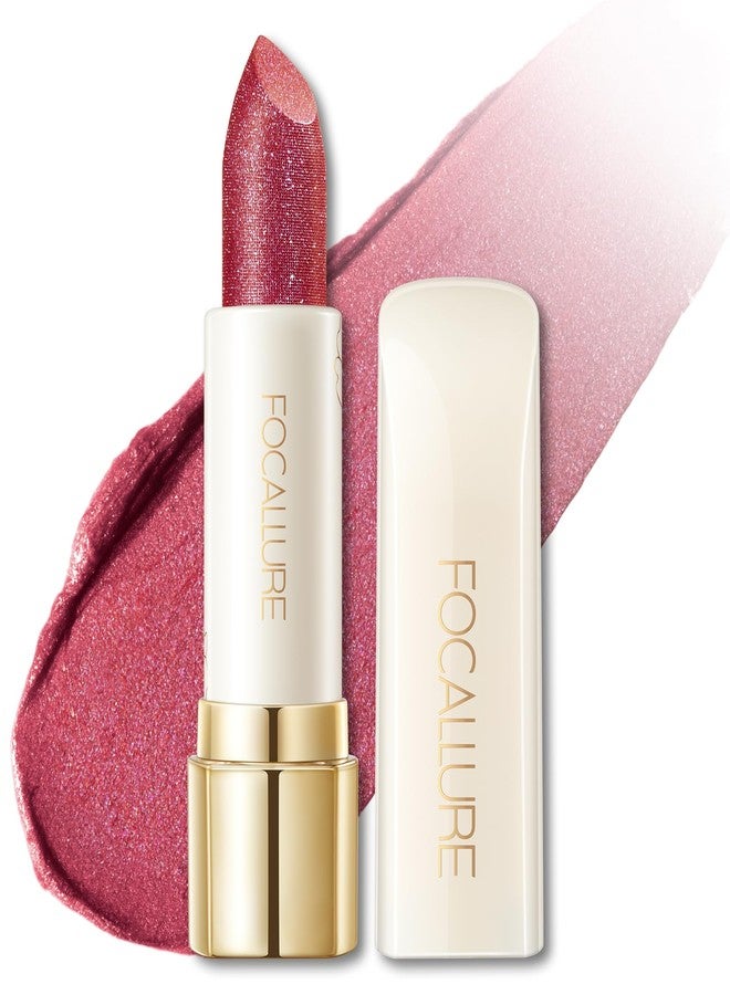 FOCALLURE Moisturizing Shiny Lipstick,Pearl Shimmery Finish,Hydrating Tinted Lip Balm with Creamy Texture,Long Lasting High Pigmented Lip Stain,One Bite - Image 1