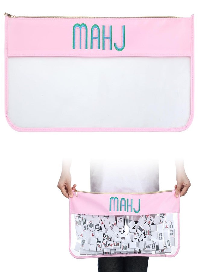 Sunnymove 1 PCS American Mahjong Bag - Empty Mahjong Tiles Bag Only with Zippered & Letters, Case Only(Pink,Mahj) - Image 1