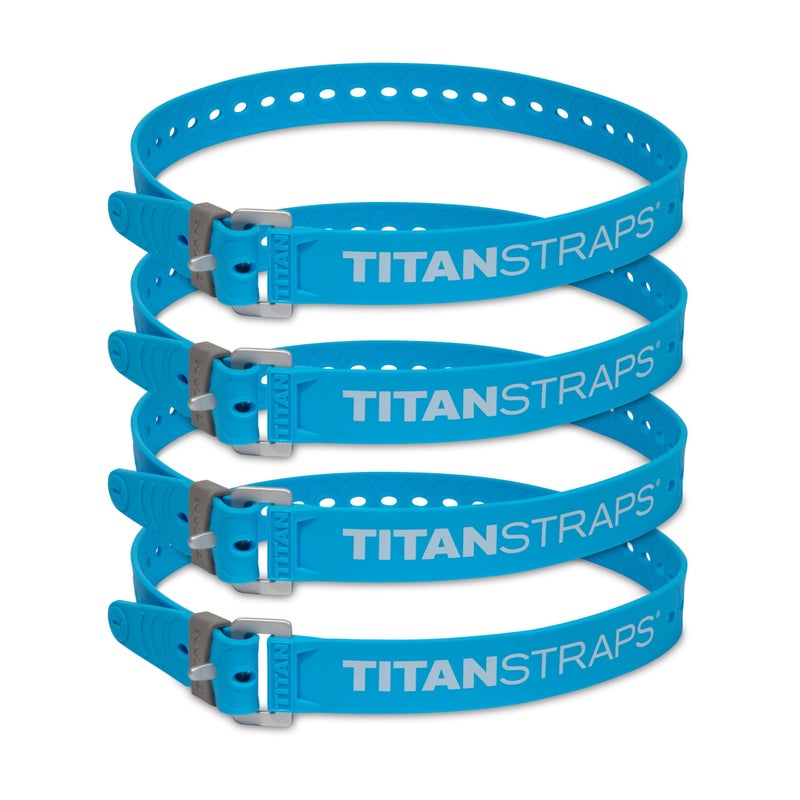 TitanStraps Titan Industrial Straps â€“ Strong & Simple Tie-Downs for Construction (Welders, DIY Home) & 1st Responders â€“ 3 Year Warranty, Batch Tested â€“ 70 lb. Working Load 30" Length, Ocean Blue, 4-Pack - Image 1