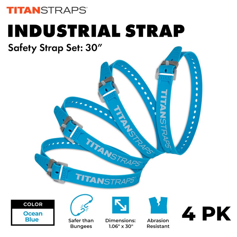 TitanStraps Titan Industrial Straps â€“ Strong & Simple Tie-Downs for Construction (Welders, DIY Home) & 1st Responders â€“ 3 Year Warranty, Batch Tested â€“ 70 lb. Working Load 30" Length, Ocean Blue, 4-Pack - Image 2