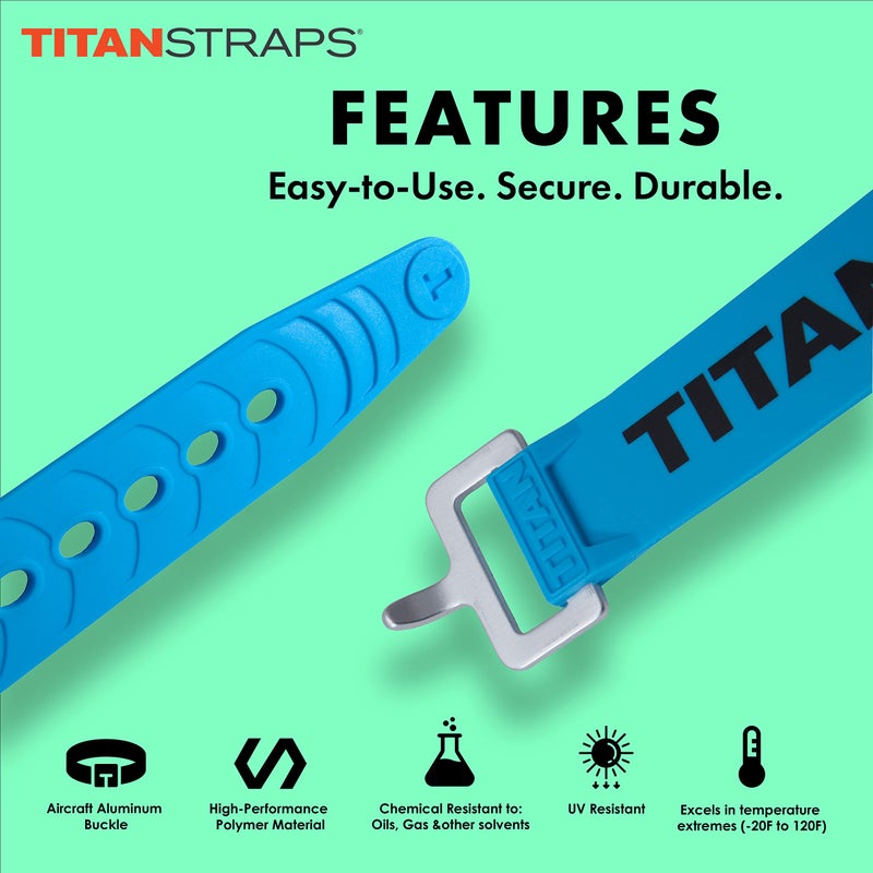 TitanStraps Titan Industrial Straps â€“ Strong & Simple Tie-Downs for Construction (Welders, DIY Home) & 1st Responders â€“ 3 Year Warranty, Batch Tested â€“ 70 lb. Working Load 30" Length, Ocean Blue, 4-Pack - Image 3