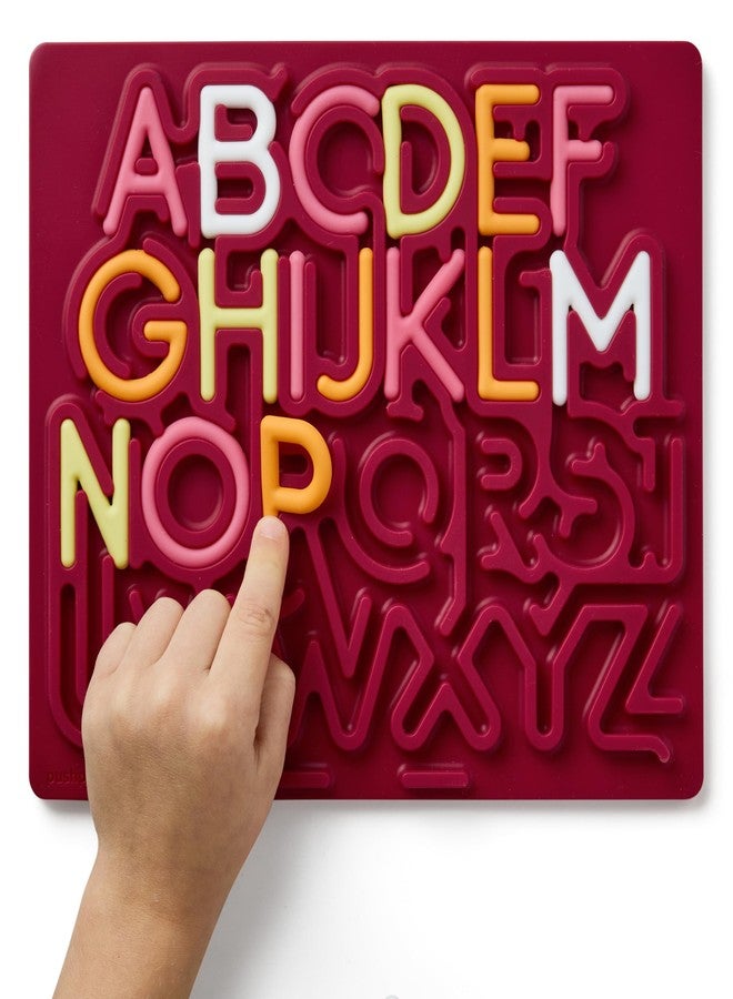 Pushpeel Sensory Learning Activity Board - Silent Silicone Tracing Puzzle Toy for Preschoolers - Uppercase Alphabet - Berry - Image 3