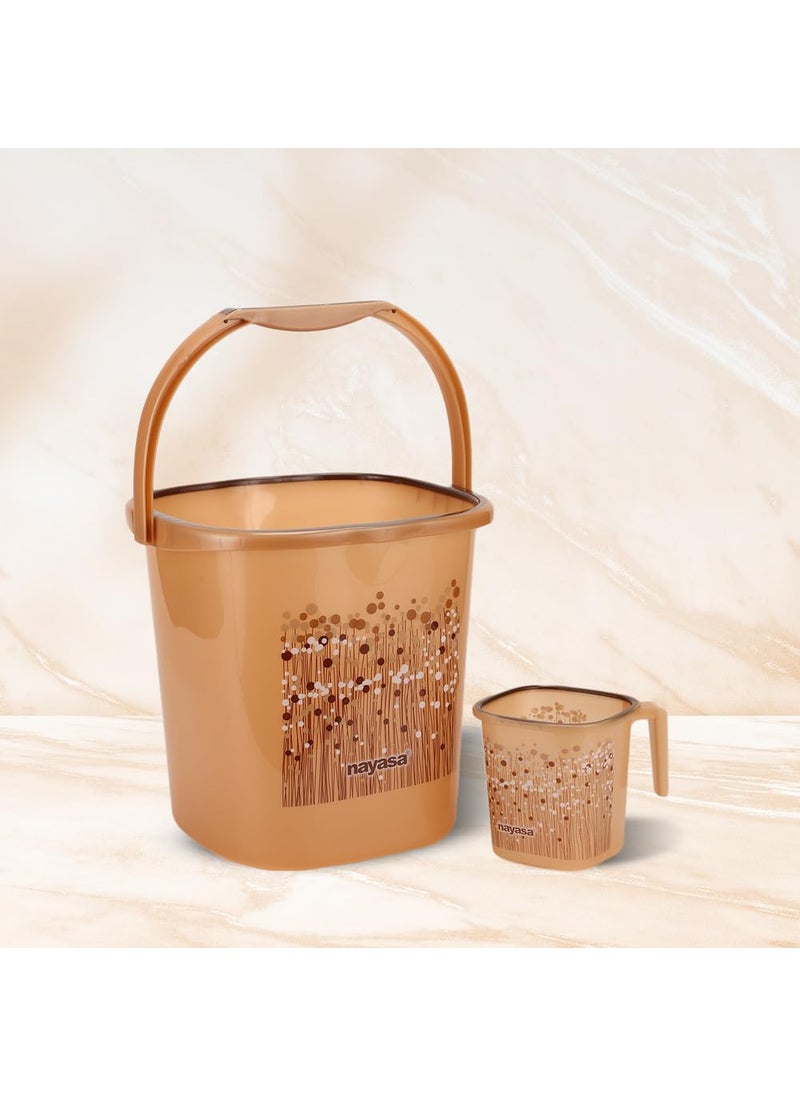 NAYASA Nayasa Funk Plastic Bathroom Set Bucket 18 L Mug 15 L Bathroom Set Bath Set for Bathroom Strong and Durable Sturdy and Easy Grip Handle Brown  - Image 2
