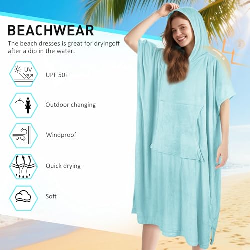 Tirrinia Surf Poncho Changing Towel with Hood, Quick Dry Microfiber Wetsuit Changing Robe for Surfing Beach Swim Pool Water Sports, Oversized - Image 4