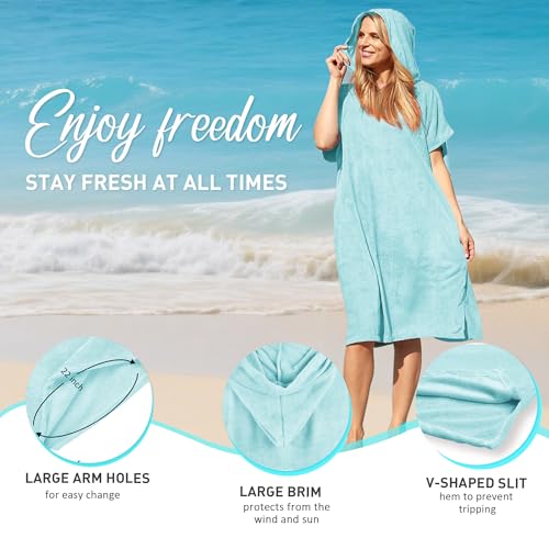 Tirrinia Surf Poncho Changing Towel with Hood, Quick Dry Microfiber Wetsuit Changing Robe for Surfing Beach Swim Pool Water Sports, Oversized - Image 2