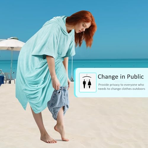 Tirrinia Surf Poncho Changing Towel with Hood, Quick Dry Microfiber Wetsuit Changing Robe for Surfing Beach Swim Pool Water Sports, Oversized - Image 3