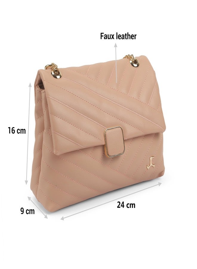 Mochi Women Pink Casual Faux leather Soft Body Magnet closure Quilted Sling Bag (66-793) - Image 4