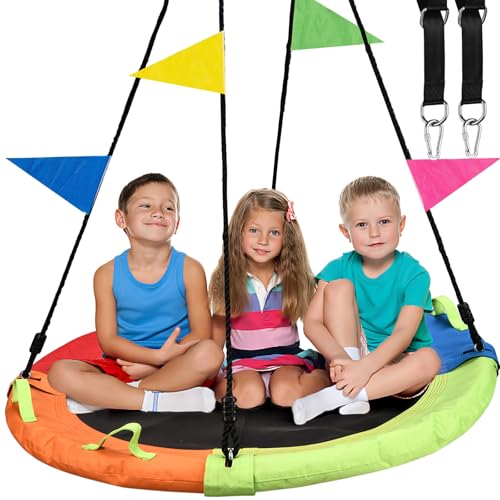 HeyZoo Tree Swing Saucer Swing 48 inch 900lbs Weight Capacity with Adjustable Hanging Straps for Backyard Outdoor Multicolor Circle Round Disc Gifts for Kids - Image 1