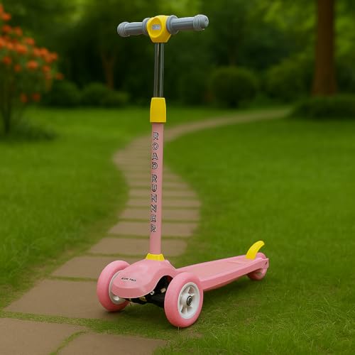 Fun Ride Funride Kids Scooter, Road Runner Three Wheel Kick Scooters for Boys & Girls with Adjustable Height & Rear Brake, 3 Wheels Skate for Age 2-4 Years (Pink) - Image 1