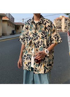 Generic Vintage Floral Print Loose-fit Casual Shirt Mens Summer Short Sleeve Hawaiian Cardigan Vintage Japanese Hip Hop Style Red  - Image 2