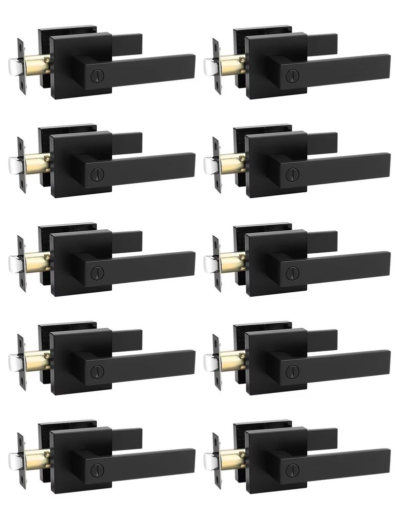 Tinewa 10 Pack Square Privacy Door Levers Locksets in Matte Black Finish, Bed/Bath Door Levers Keyless Interior Handles,Reversible for Left Right Handed Doors - Image 1
