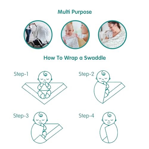 1ST STEP 100% Cotton Muslin Baby Swaddle Set, Pack of 3, Size-120cm x 100cm (47"x39"), (Green) - Image 4