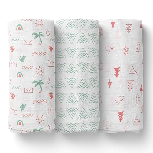 1ST STEP 100% Cotton Muslin Baby Swaddle Set, Pack of 3, Size-120cm x 100cm (47"x39"), (Green) - Image 1