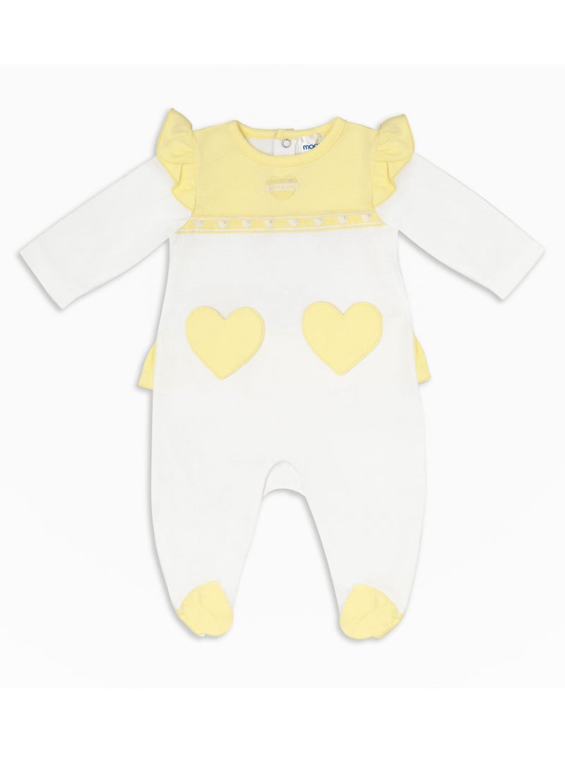 MOON 100% Cotton Sleepsuit 1-3M Yellow&white - Lemon Hearts - Image 1