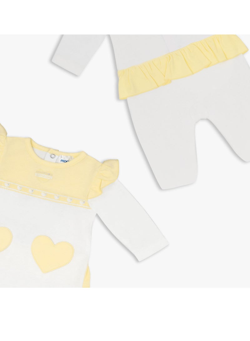 MOON 100% Cotton Sleepsuit 1-3M Yellow&white - Lemon Hearts - Image 4