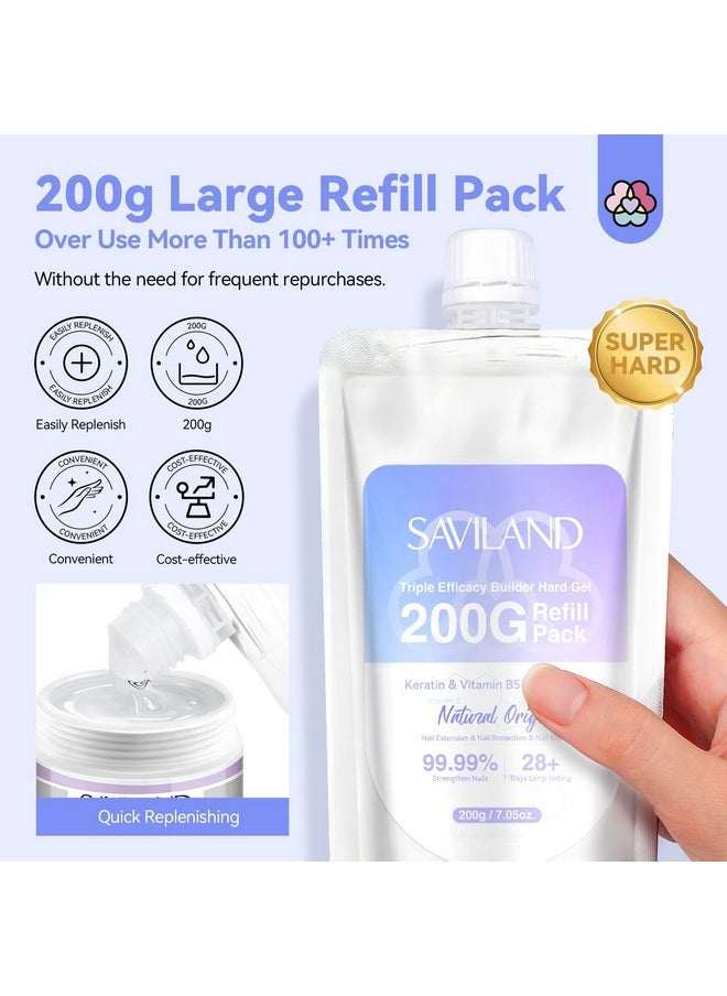 Saviland Clear Builder Nail Gel - 200 G Refill Pack Triple Efficacy (Ve&Vb5&Kerain) Hard Gel With Sealed Aluminum Packaging Extension Gel For Starter Professional Diy At Home Salon  - Image 2