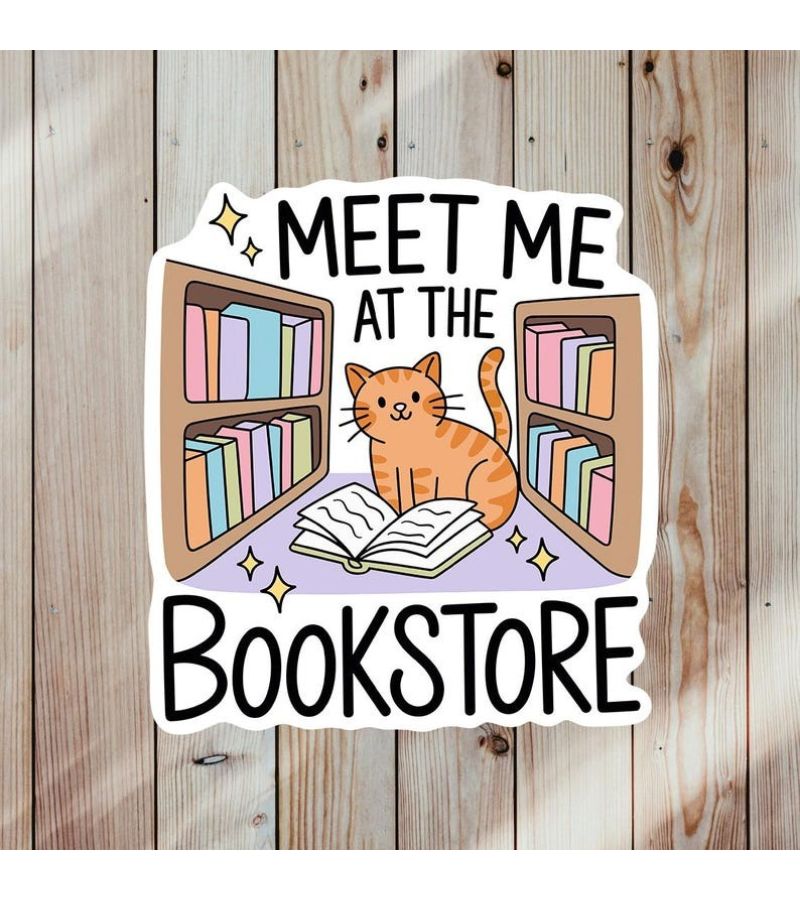 Bookstore Cat Funny Stickers 2pcs Water Bottle Laptop Decals - Image 1