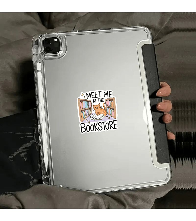 Bookstore Cat Funny Stickers 2pcs Water Bottle Laptop Decals - Image 4