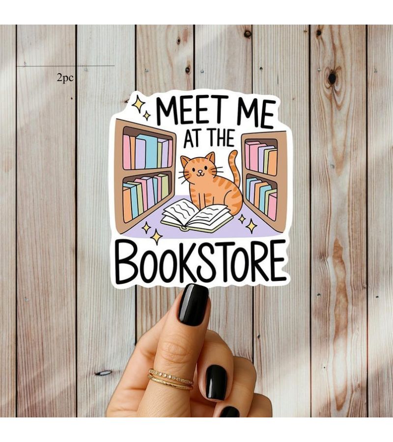 Bookstore Cat Funny Stickers 2pcs Water Bottle Laptop Decals - Image 2