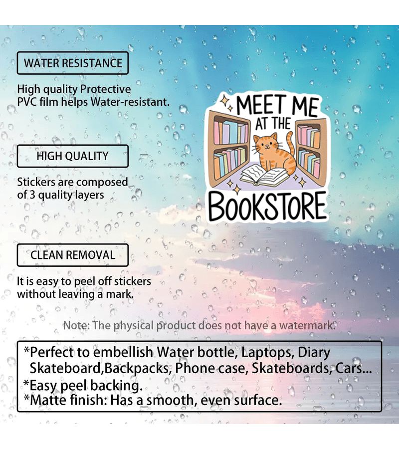 Bookstore Cat Funny Stickers 2pcs Water Bottle Laptop Decals - Image 3