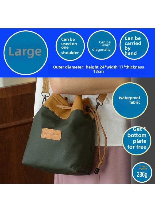 Sudiro Leather Film Liner Single Shoulder Diagonal Portable Waterproof Micro Single SLR Camera Drawstring Storage Bag-Color:[large] Green  - Image 1