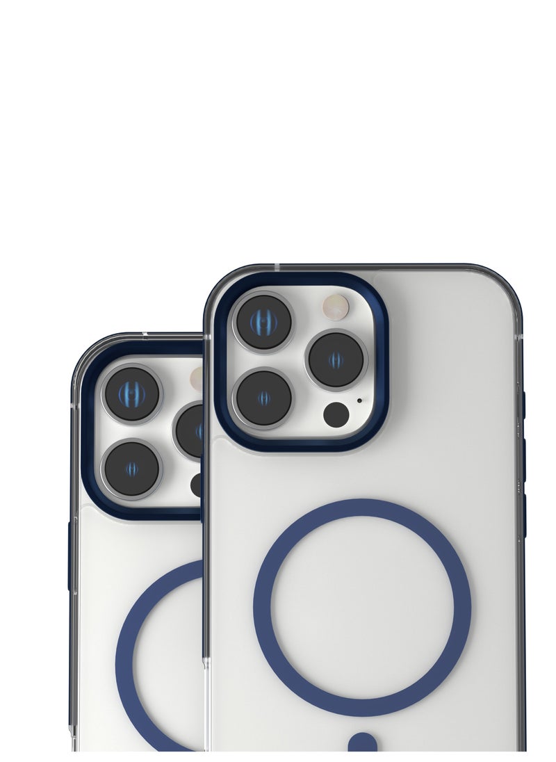 LEVELO - iPhone 16 Pro Max MagSafe Case Claire With Aluminum Bumper Cover / Impact Resistant Corners / Durable Back Cover - Blue - Image 1