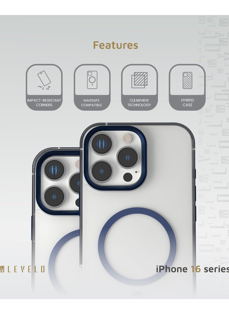 LEVELO - iPhone 16 Pro Max MagSafe Case Claire With Aluminum Bumper Cover / Impact Resistant Corners / Durable Back Cover - Blue - Image 1
