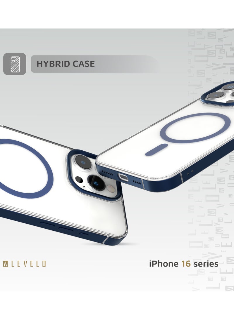 LEVELO - iPhone 16 Pro Max MagSafe Case Claire With Aluminum Bumper Cover / Impact Resistant Corners / Durable Back Cover - Blue - Image 1