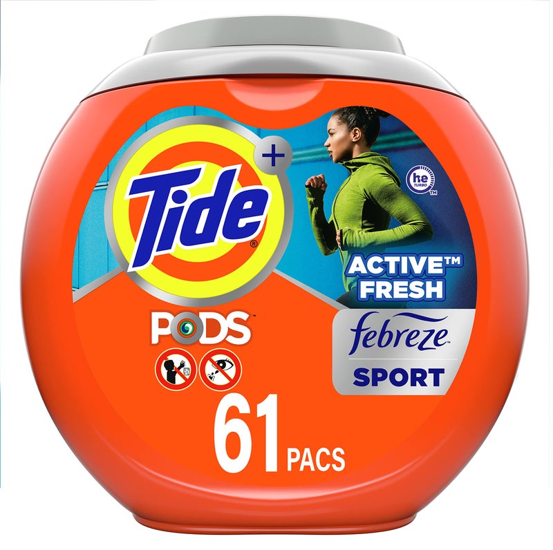 Tide Pods Plus Febreze Sport Odor Defense Laundry Pacs, Active Fresh, 32 Count - Image 1