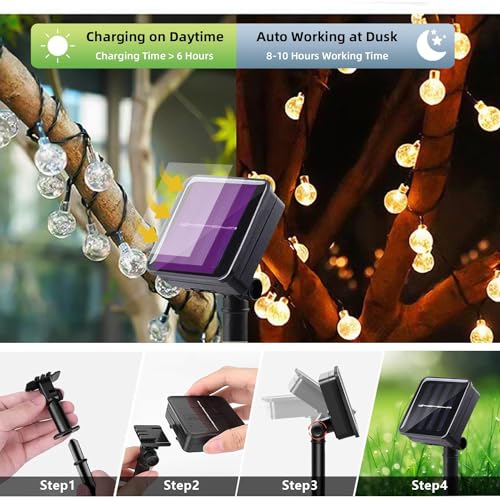 Jedavai Solar String Lights Outdoor 2 Pack 200 Led 80FT Warm White Crystal Globe Lights with 8 Lighting Modes, Waterproof Solar Powered Patio for Garden Yard Porch Wedding Party Decoration - Image 3