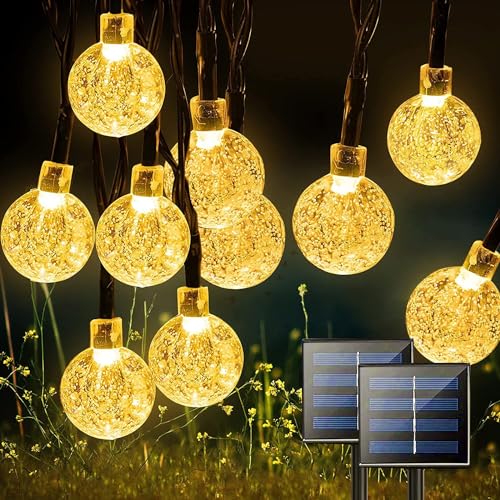 Jedavai Solar String Lights Outdoor 2 Pack 200 Led 80FT Warm White Crystal Globe Lights with 8 Lighting Modes, Waterproof Solar Powered Patio for Garden Yard Porch Wedding Party Decoration - Image 1