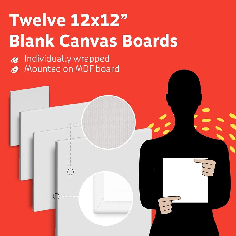 Artlicious Canvases for Painting - Pack of 12, 12 x 12 Inch Blank White Canvas Boards - 100% Cotton Art Panels for Oil, Acrylic & Watercolor Paint - Image 3