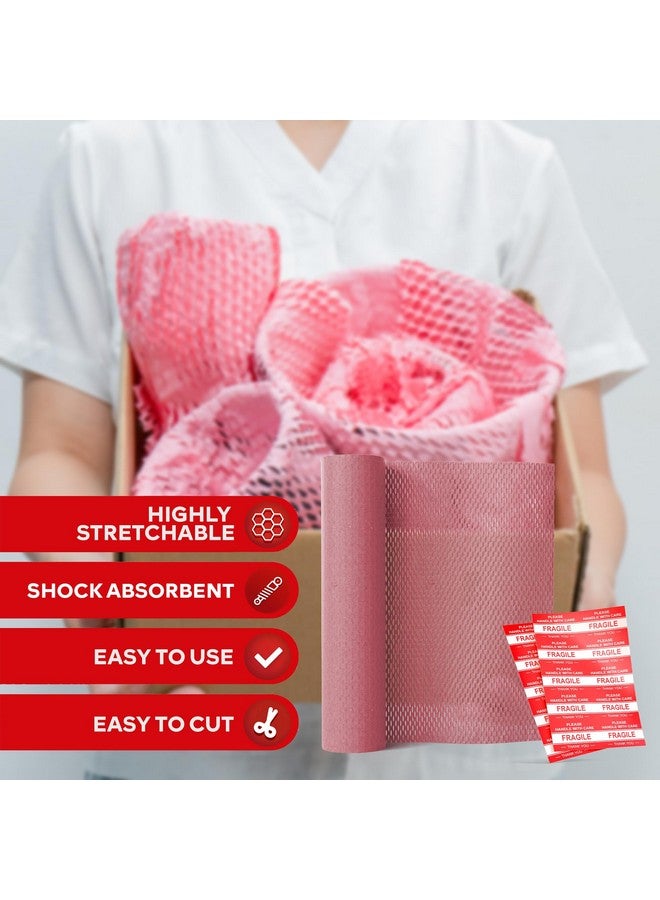 XFasten Pink Honeycomb Packing Paper For Moving 15Inch X 118Feet Bubble Honeycomb Wrap Honeycomb Wrapping Paper For Packing Cushion With 20 Fragile Stickers Packing Supplies By Xfasten - Image 2