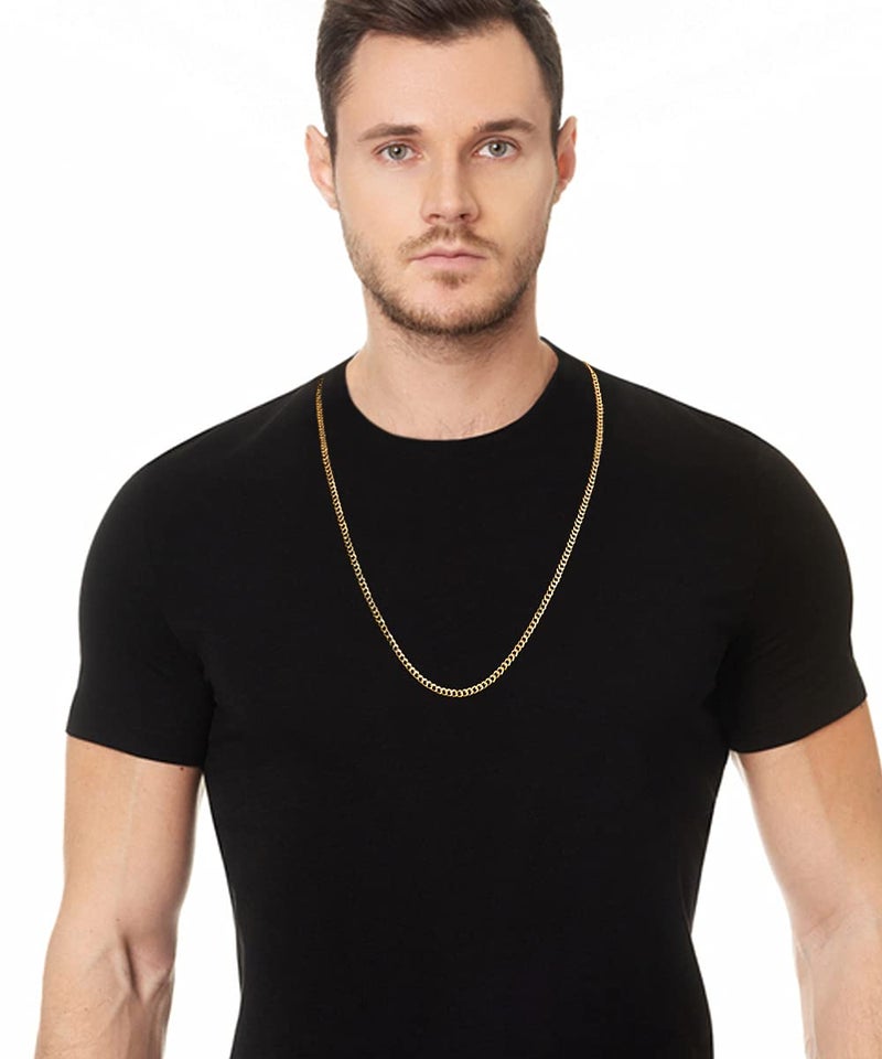 Fiusem 3.5mm Gold Chains for Men, 18K Gold Plated Mens Necklace Chains, Stainless Steel Cuban Link Chain Necklace for Men and Women, Mens Chains 26 Inch - Image 4