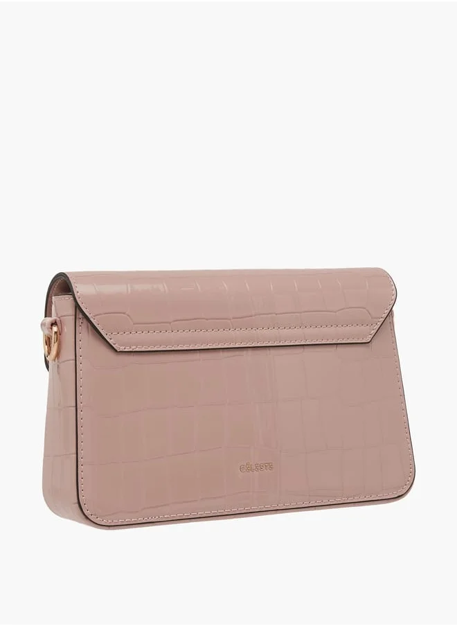 Celeste Women Textured Crossbody Bag with Button Closure and Chain Strap
