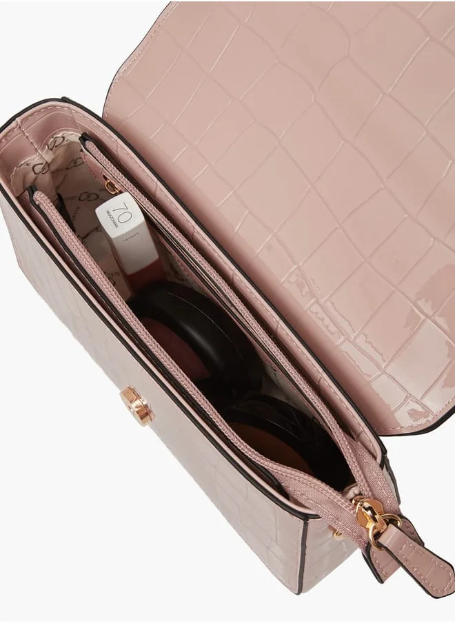 Celeste Women Textured Crossbody Bag with Button Closure and Chain Strap