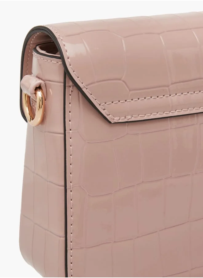 Celeste Women Textured Crossbody Bag with Button Closure and Chain Strap