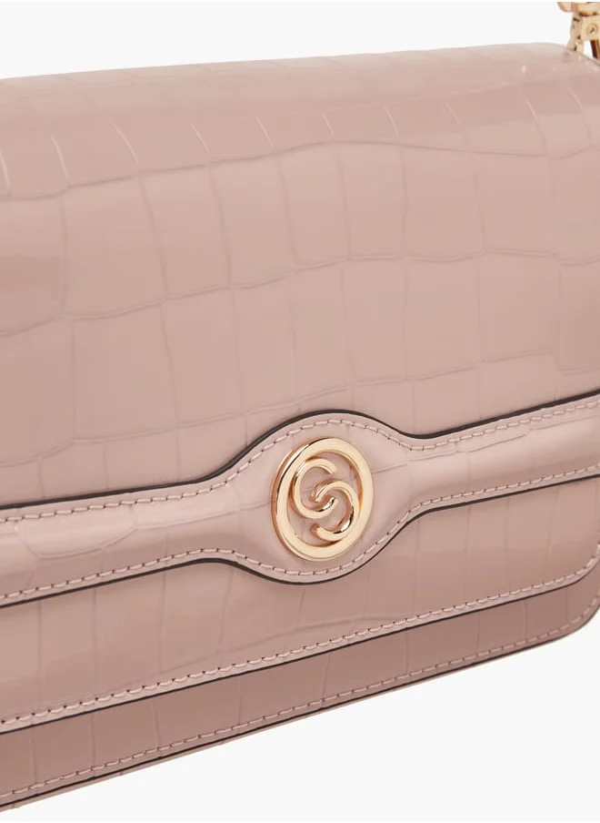 Celeste Women Textured Crossbody Bag with Button Closure and Chain Strap
